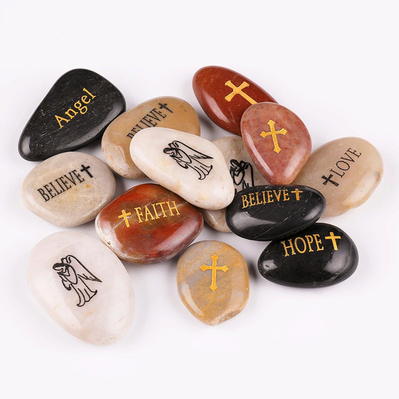 ROCKIMPACT 50PCS Angel Guardian Angel Stones Serenity Prayer Pebble Engraved Inspirational Motivational Healing Inspiring Rocks Encouragement Word Stones Wholesale Bulk, 2"-3" ea - Image 4